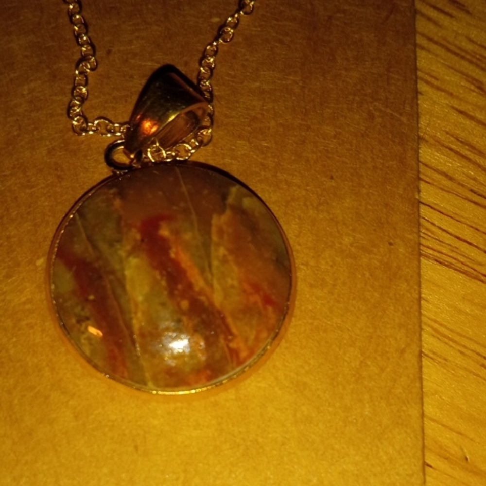 Elegant Gold and Brown Pendant Necklace Hand Made Nebraska River Rock